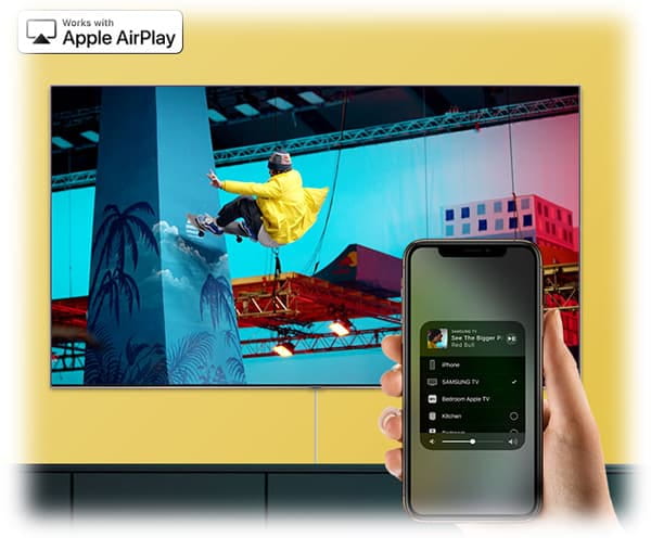 اتصال موبایل با AirPlay 2 و Tap View بزرگترین سایز ال ای دی سامسونگ TU7000