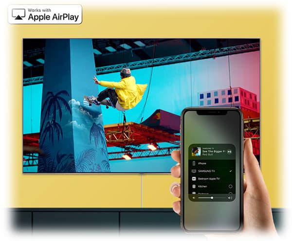 اتصال موبایل با AirPlay 2 بزرگترین سایز ال ای دی سامسونگ TU8000