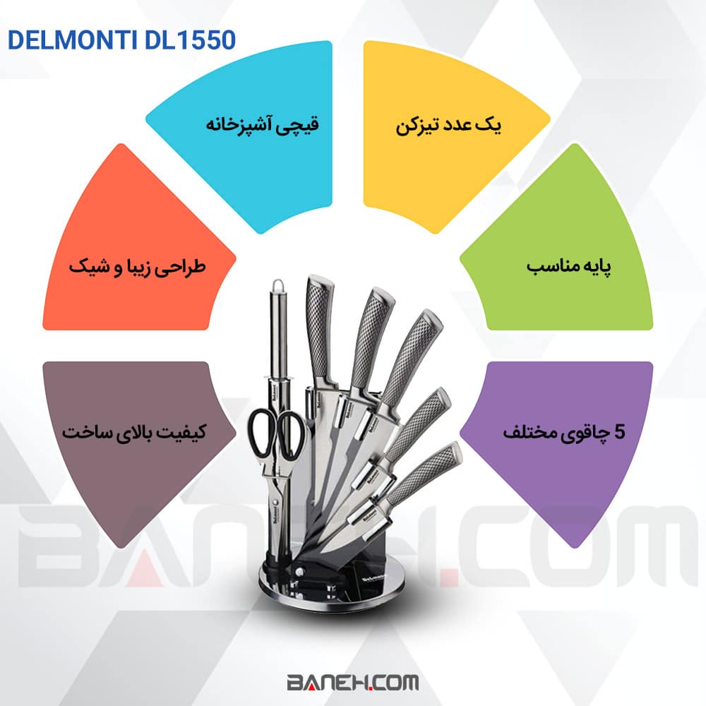 اینفوگرافی سرویس چاقوی آشپزخانه دلمونتی DL1550 