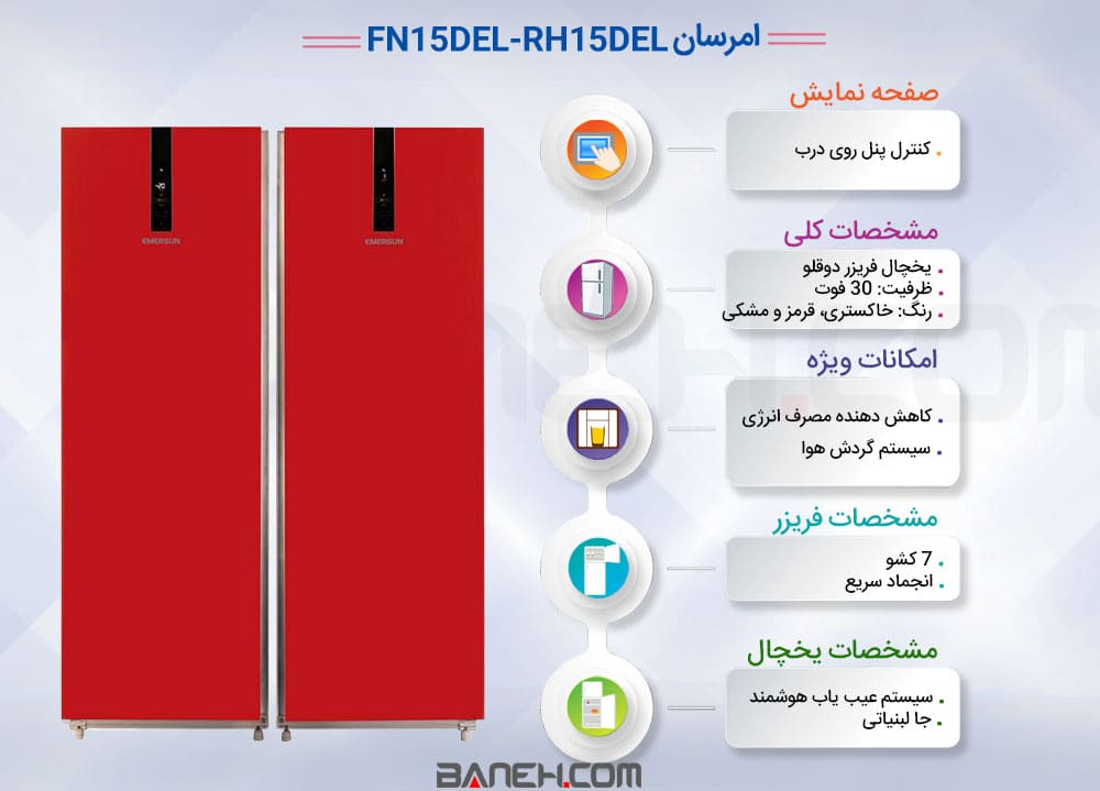 اینفوگرافی یخچال فریزر امرسان FN15DEL-RH15DEL